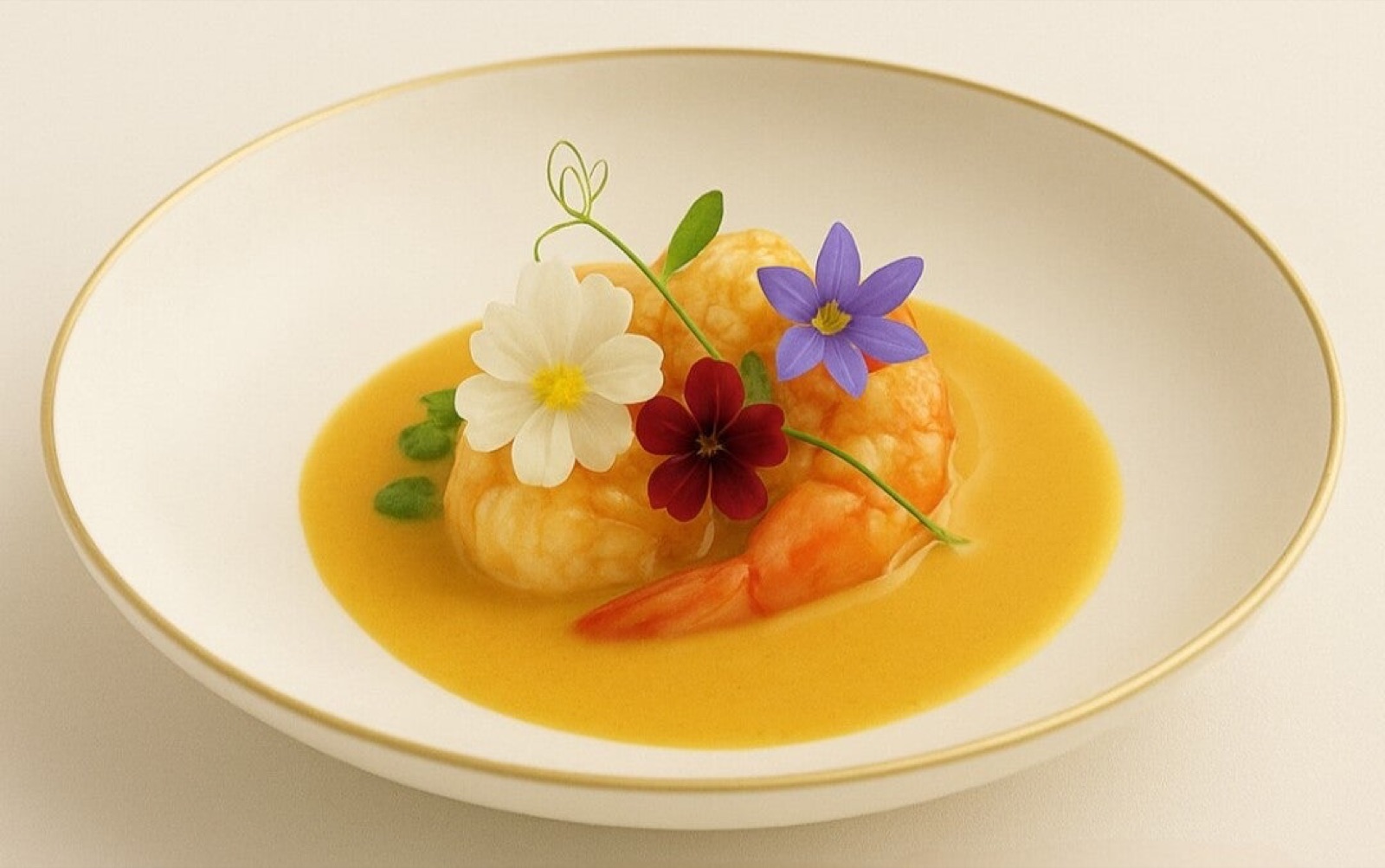 Crevette au curry et fleurs
